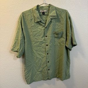 Tommy Bahama 100% Silk Green Short Sleeve Button Down Shirt XL Mens Extra Large